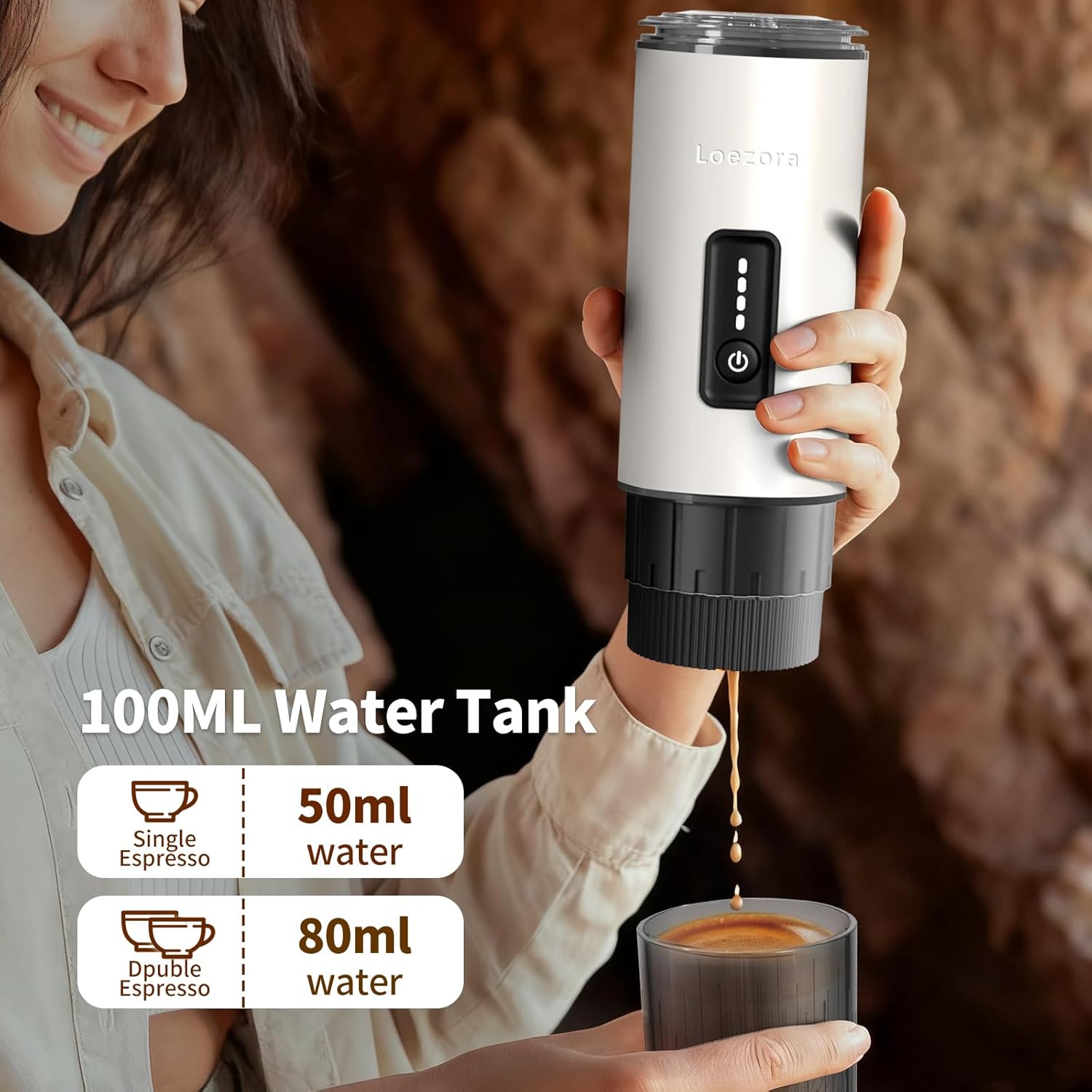 Full 304 Stainless Steel Portable Espresso Maker, 20Bar Rechargeable 7500mAh, 3-in-1 for Nespresso DG Ground Coffee, Self-Heating No Plastic Taste for Camping Travel Office (White)
