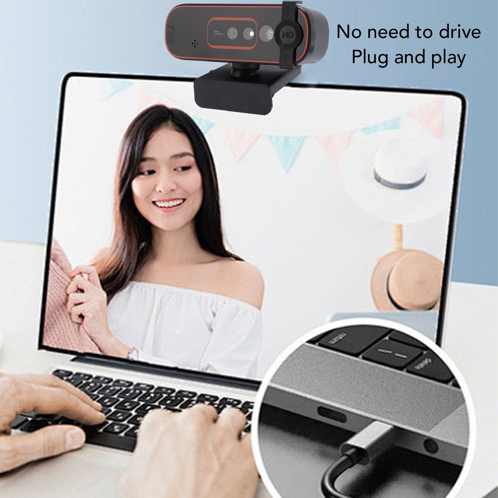 PUSOKEI Cámara Web de 1080P con Micrófono, Enfoque Automático y Reconocimiento Facial, Cámara Web de Video con Clip para Computadora Portátil de Escritorio de 2MP para WindowsHello