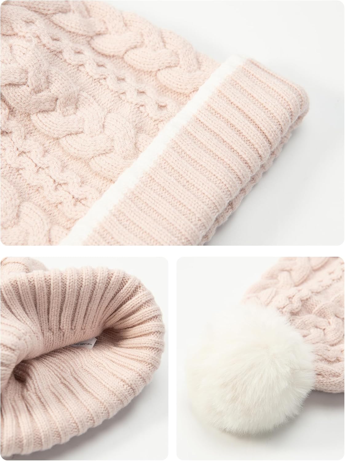 2 Pack Kids Winter Warm Beanie & Mittens Set, Soft Cable Knit Hat for Children's Toddler Baby, Cozy Cap & Gloves Pink - Image 3