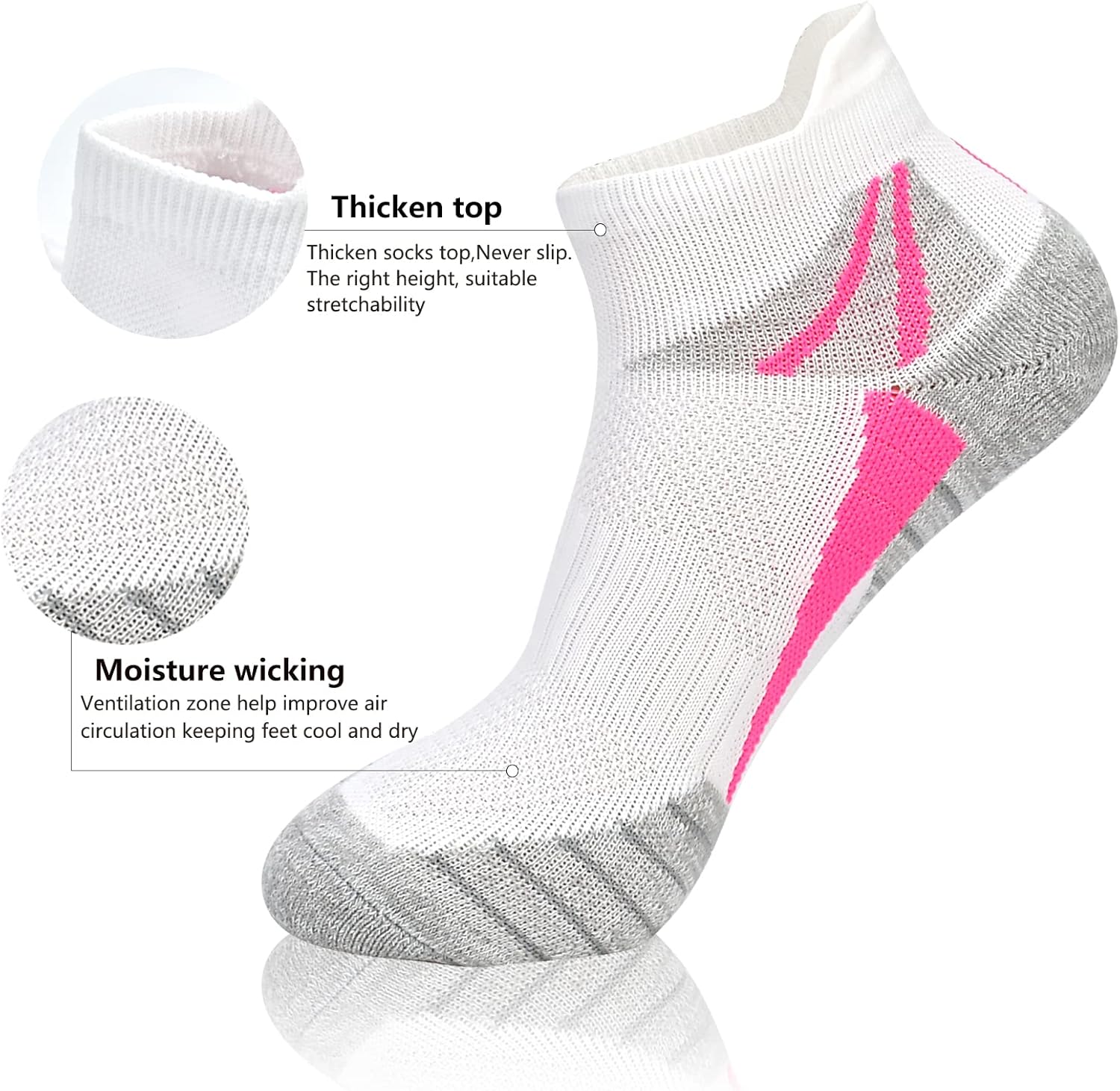 J.WMEET Womens Ankle Socks Athletic Cushioned Breathable Performance Sport Tab Cotton Quarter Women's Running Socks 6 Pack - Image 2