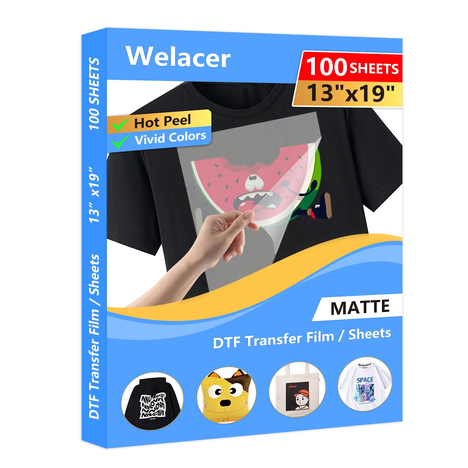 Photo 1 of 100 Sheets DTF Transfer Film Paper 8.5x11 Inch Double Sided Thick Clear Pretreat Sheets, PET Heat Transfer Paper for Inkjet Printer DTG Printer Direct Print On T Shirts Textile(Hot&Cold Peel)