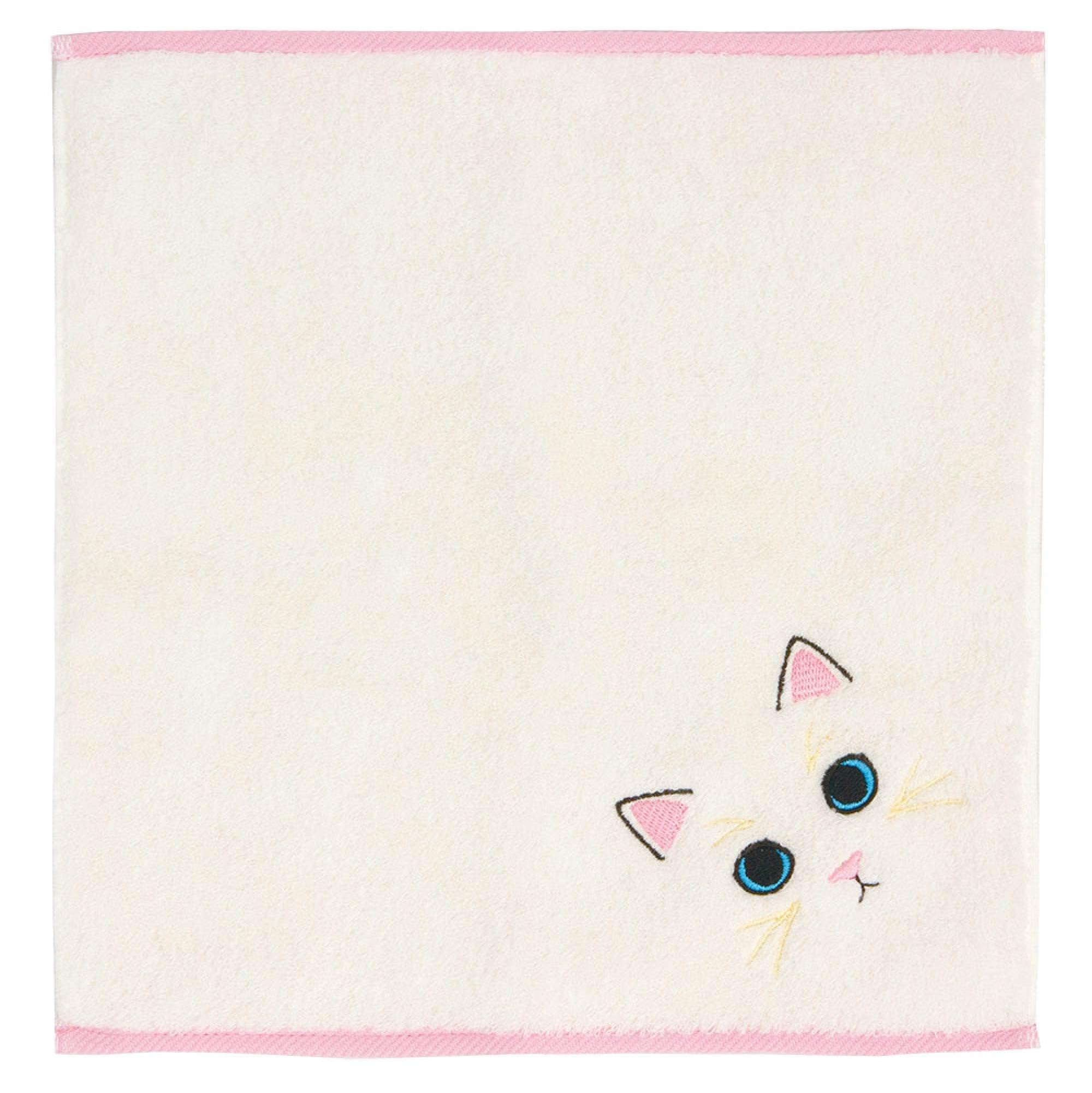 今治タオル 毛並みハンカチ 猫柄 25×25cm 日本製 綿100% ロングサイズ 吸水 速乾 ねこ グッズ 雑貨 かわいい ギフト プレゼント