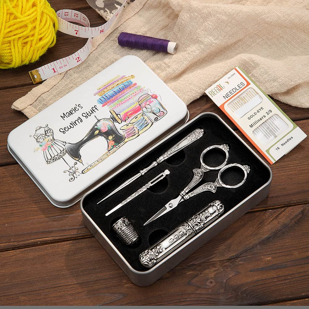 Custom Embroidery Scissors Kit, European Antique Vintage Sewing Box Set for Travel, Embroidery/Sewing Supplies, Gifts for Tailors/Fashion Designer