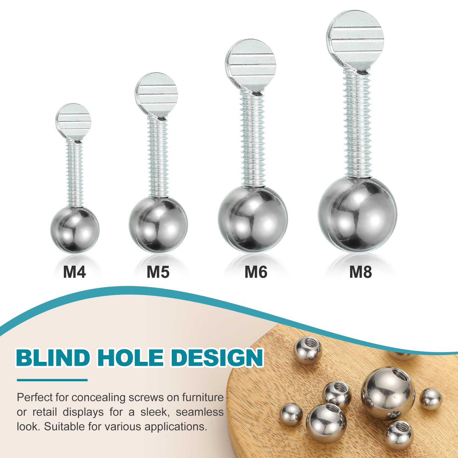PATIKIL M6x40mm Ball Nuts Knob, 2pcs 304 Stainless Steel Round Solid Blind Hole Decorative Screw Cap Cover Machinery Handle Hardware - Image 4