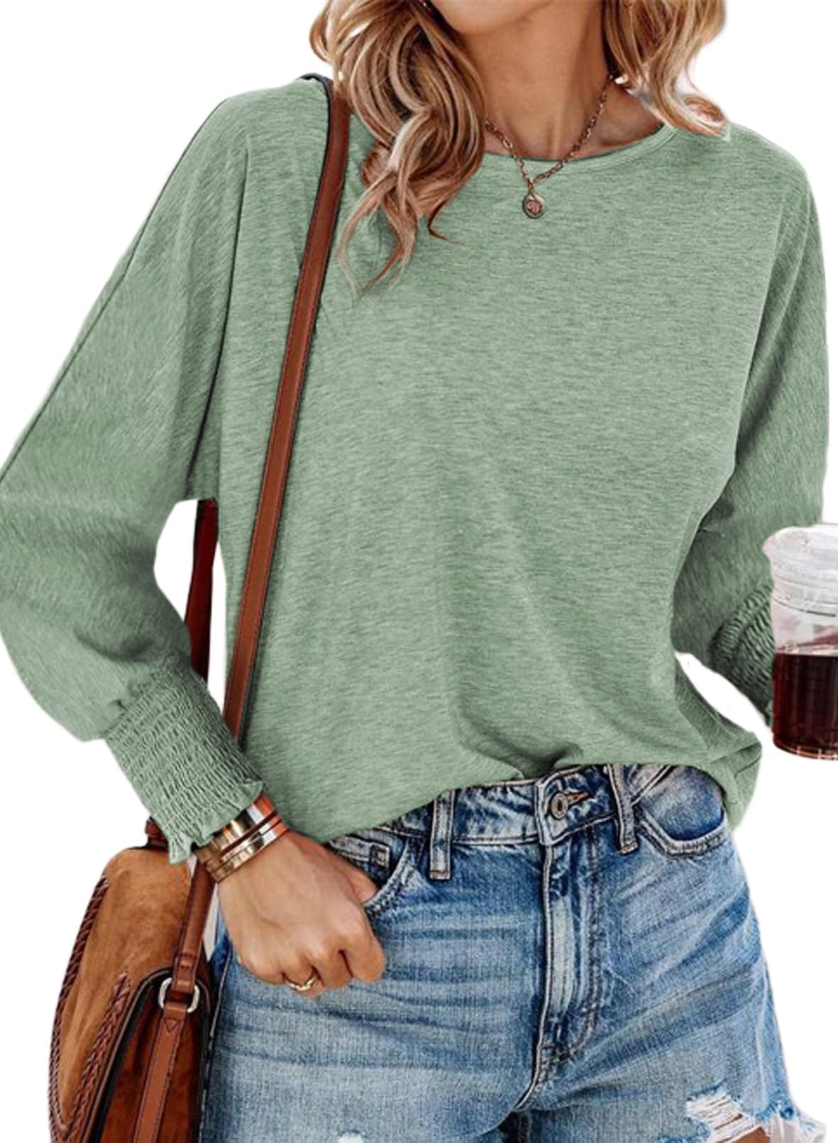 DokotooWomens Tops Long Sleeve Tops Shirts 2025 Spring Trendy Business Work Loose Basic T-Shirts
