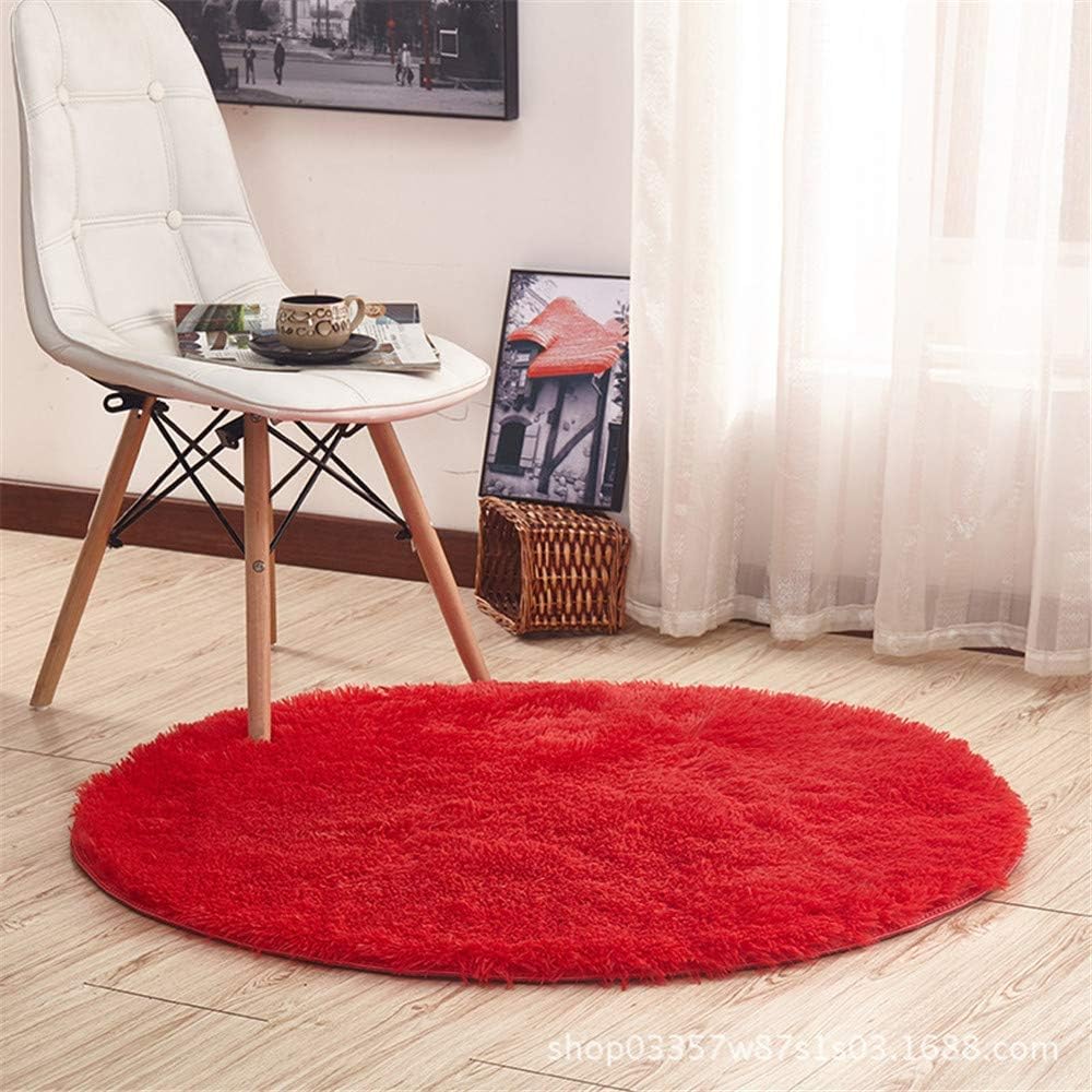 Tapis de couleur unie rond en velours moelleux pour chambre et salon