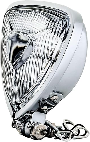 Faro delantero vintage para motocicleta actualizado, lámpara de luz frontal personalizada de cromo con montaje inferior en forma de triángulo -