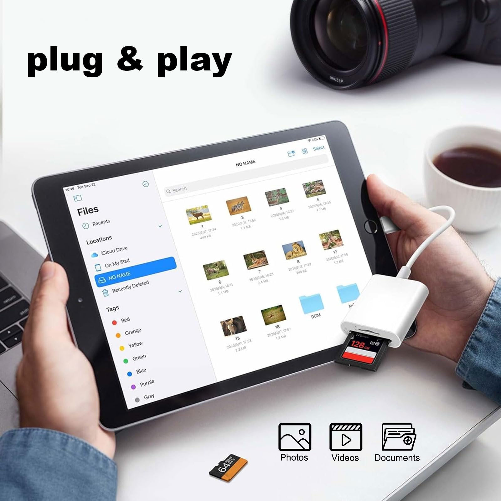 Lecteur de Carte SD pour iPhone iPad, Lightning Adaptateur SD Micro SD