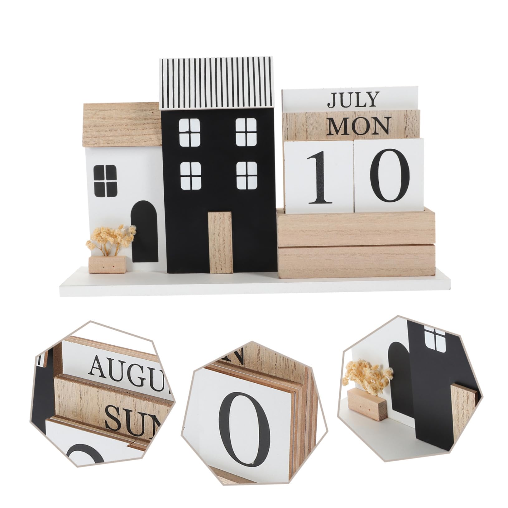 WOONEKY Calendario in Legno da Scrivania con Display Settimana e Data Planner Settimanale Decorativo per Ufficio e Casa Calendario Desktop Resistente e Riutilizzabile