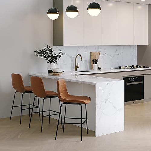 Miniatura 15 de SIMPLIHOME Randolph - Taburete moderno de mediados de siglo de madera curvada de 28 pulgadas (juego de 2) en piel sintética vegana gris piedra para