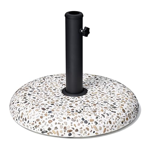45lbs Patio Umbrella Base, Outdoor Umbrella Stand, Concrete with Cobblestone