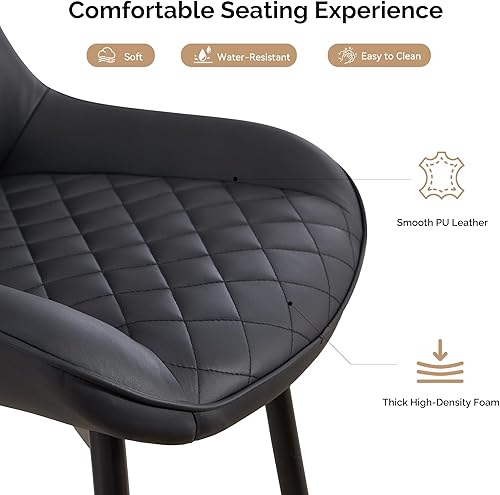 Miniatura 4 de Juego de 4 sillas de comedor, modernas sillas de comedor con cojines gruesos, sillas tapizadas de piel sintética para cocina, comedor con patas