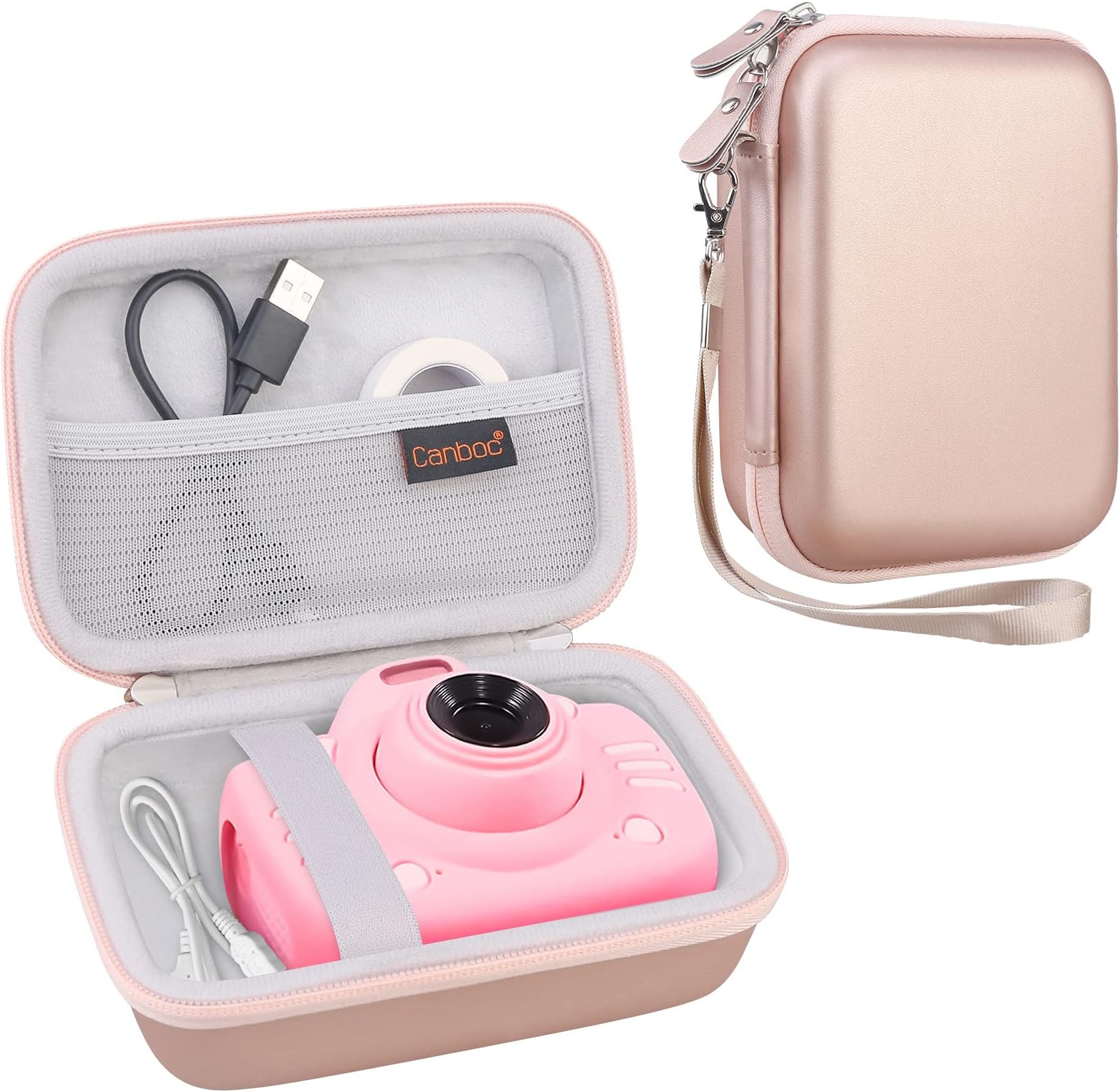 Canboc Kids Camera Case for Seckton/Goopow/CIMELR/Desuccus/Nine Cube/GKTZ/VATENIC/OZMI/PROGRACE/Rindol and More Kid Digital Camera Toys, Children Digital Video Camcorder Camera Bag, Rose Gold
