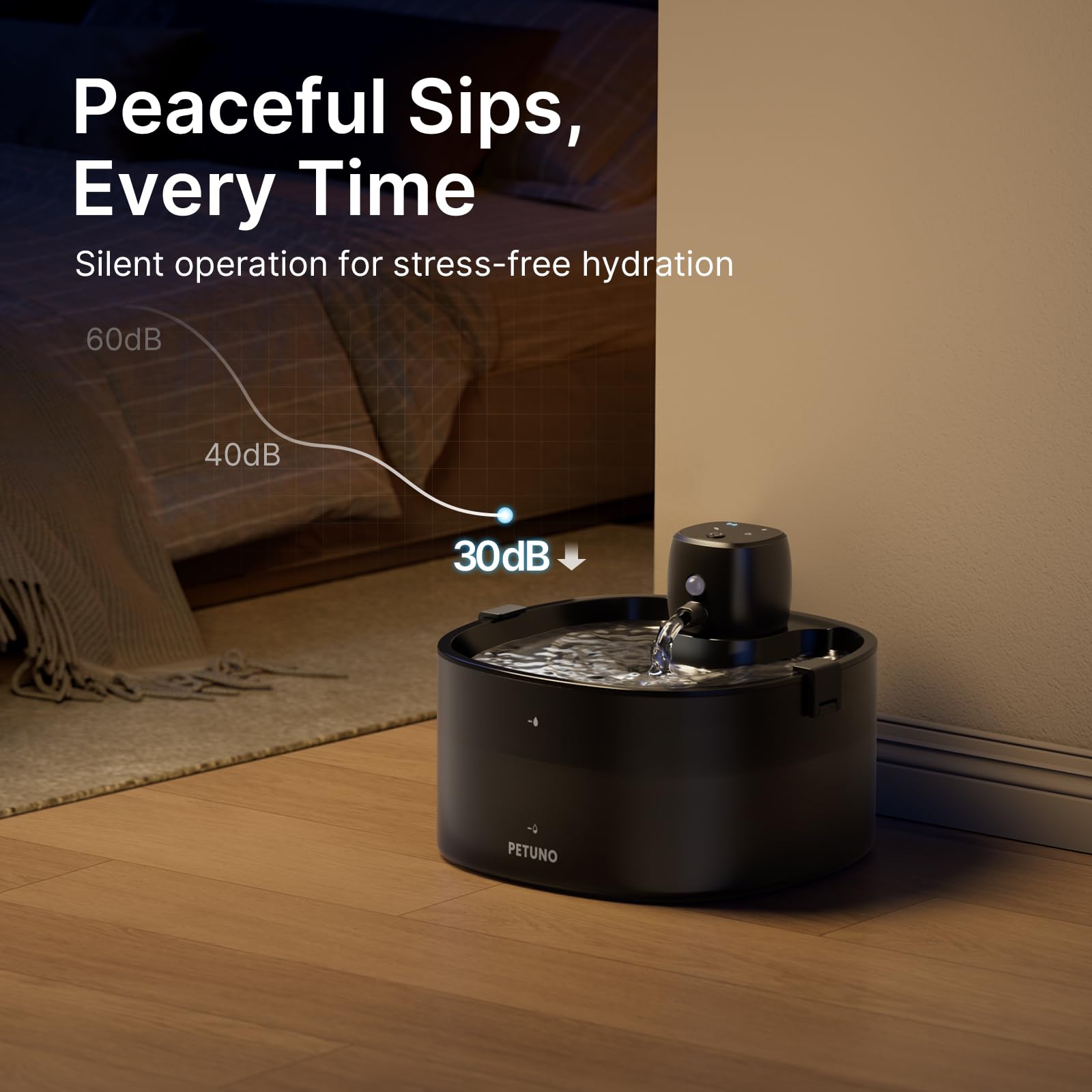 Fontaine à eau sans fil pour chat de 2,3 l avec batterie de 4000 mAh, avec détecteur de mouvement, pompe ultra silencieuse et couvercle verrouillable avec 6 filtres, noir