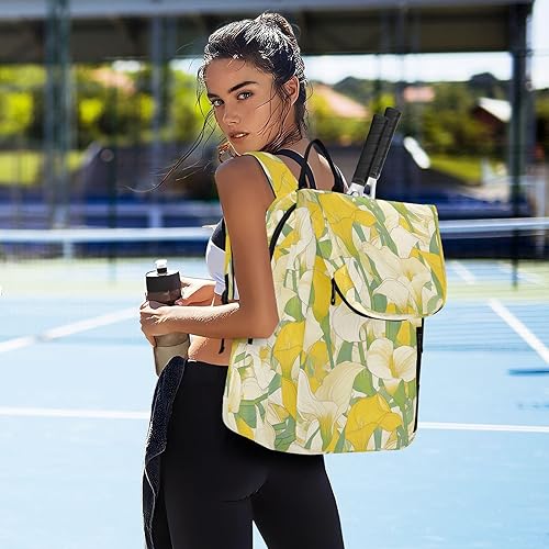 Miniatura 7 de Mochila de tenis para adultos, ligera, elegante, lirio de cala, amarillo limón, verde claro, accesorios deportivos, mochila para tenis, bádminton,