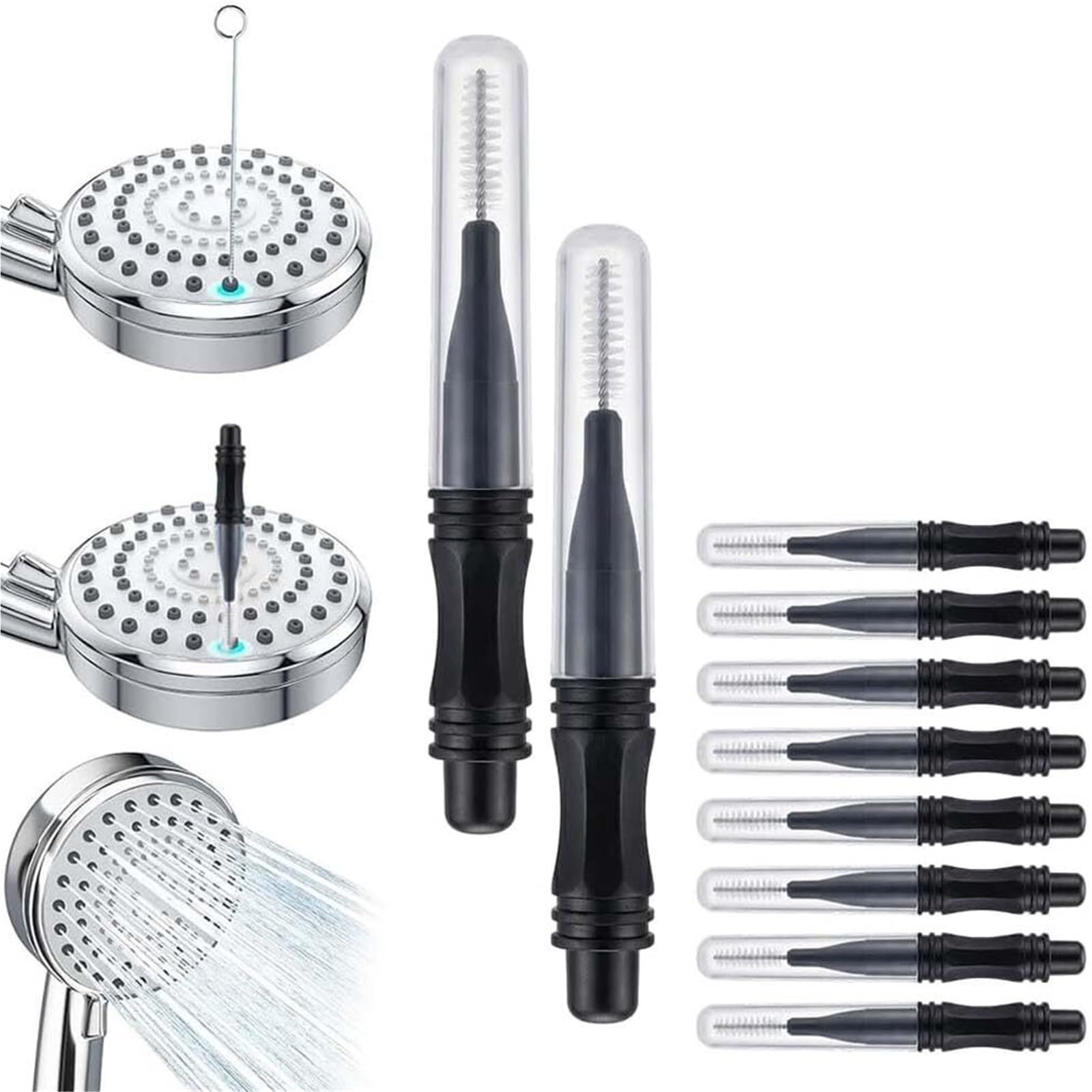 20PCS Shower Head Cleaning Brush For Small Holes, Showerhead Cleaner Picks, Multifunctional Crevice With Nylon Bristles For Bathroom Accessories, Pore Nozzle(Black)