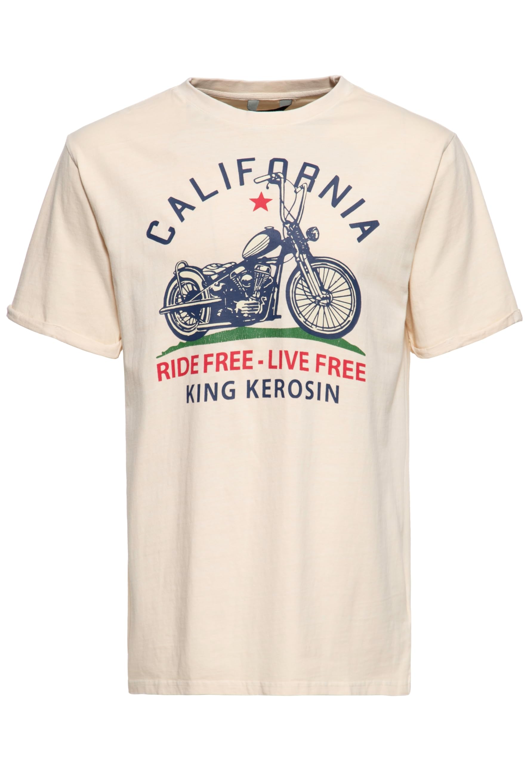 King Kerosin T-shirt męski | koszulka z nadrukiem | koszulka z krótkim rękawem | Acid Wash | Used | Okrągły dekolt | Gruby | 200 g/m² | motocykl | Chopper | Vintage | Retro | Washed California