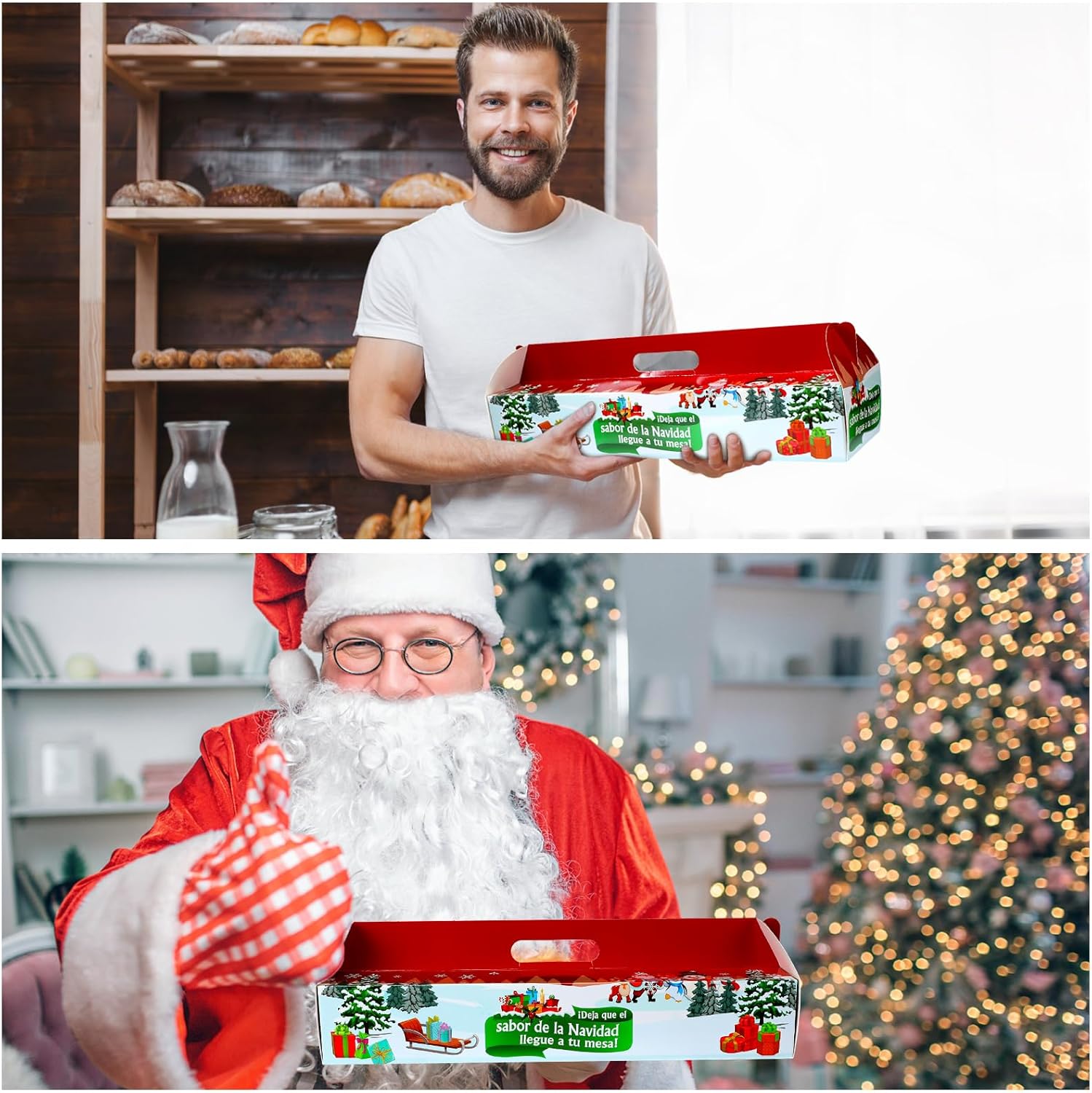 Cholemy 25 Pcs Christmas Ham Bread Boxes Containers 18" x 4.75" x 3" Paperboard Baking Bakery Box Bags for Homemade Bread Holiday Packaging Gift Giving with Handle (Non Window)