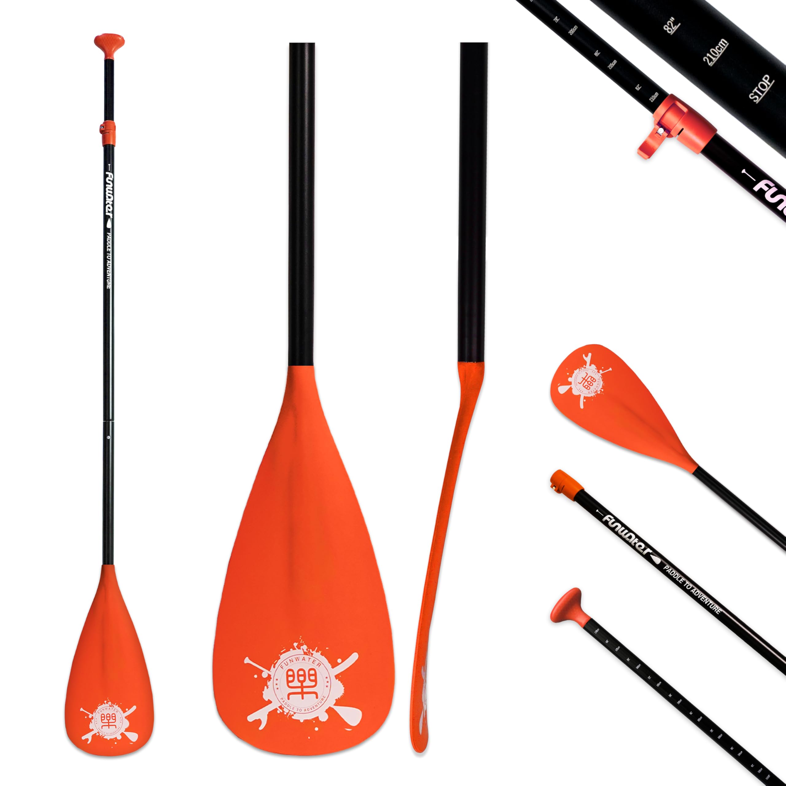 FunWater SUP Paddel – 3-teiliges, Verstellbares Stand Up Paddle Board Paddel – Leichtes und Schwimmendes Paddelboard Ruder – Langlebig und Verstaubar, Verstärkte Nylonblätter – Effizienter Schlag | Board-Paddel, leichtes, schwimmendes Paddelboard-Ruder mi
