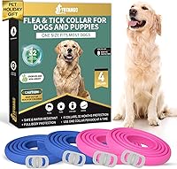 YOTANGO 4-Pack Waterproof Flea & Tick Collar for Dogs - 32 Months Protection, Adjustable, Puppy Safe (Blue & Pink)