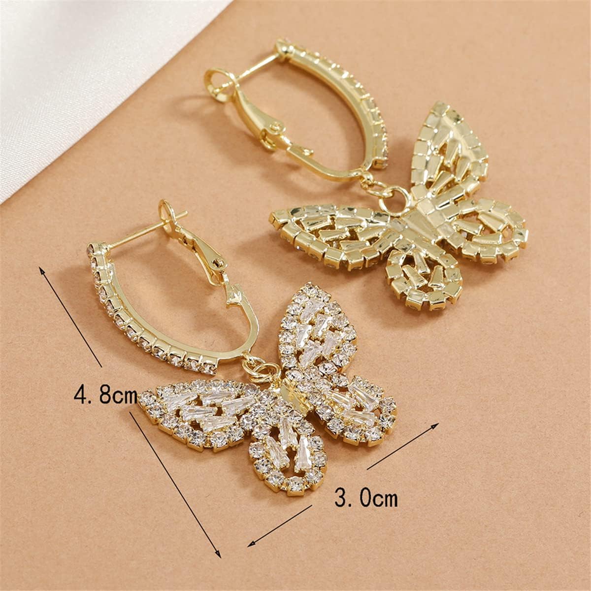 Butterfly Hoop Dangling Earrings For Women,Crystal Rhinestone CZ Drop Earrings For Lady,Gold Plated Cubic Zirconia Earrings for Prom Wedding Brides - Image 2