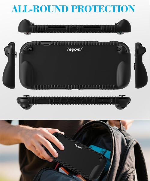 Teyomi Funda protectora de silicona compatible con Nintendo Switch 2, Carcasa para Nintendo Switch 2 con protector de pantalla de vidrio templado, Estuche con agarre ergonómico (Negro) - 3