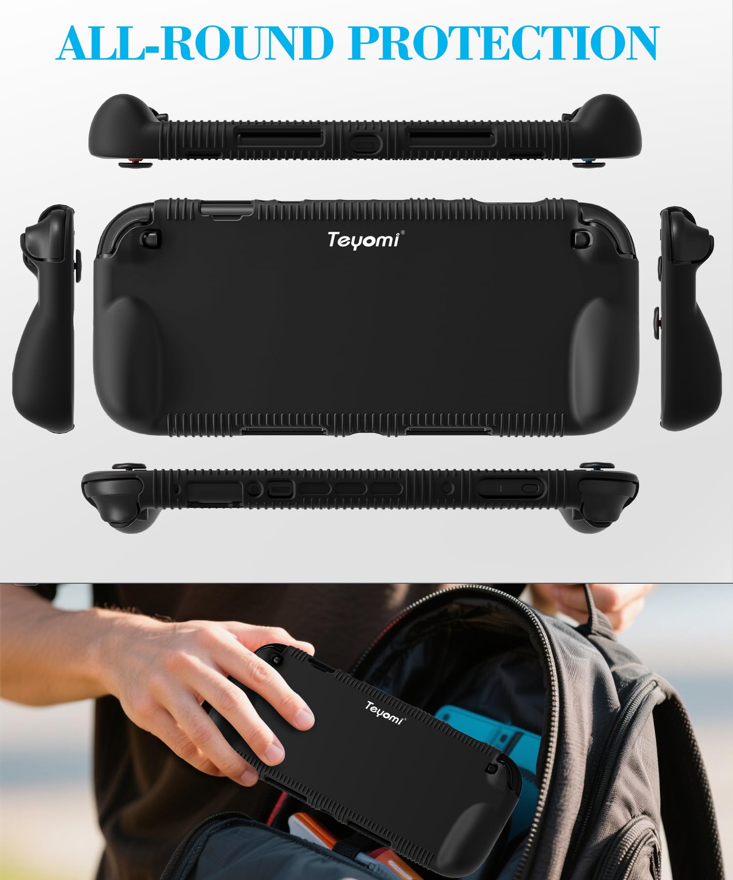 Teyomi Funda protectora de silicona compatible con Nintendo Switch 2, Carcasa para Nintendo Switch 2 con protector de pantalla de vidrio templado, Estuche con agarre ergonómico (Negro) - 4