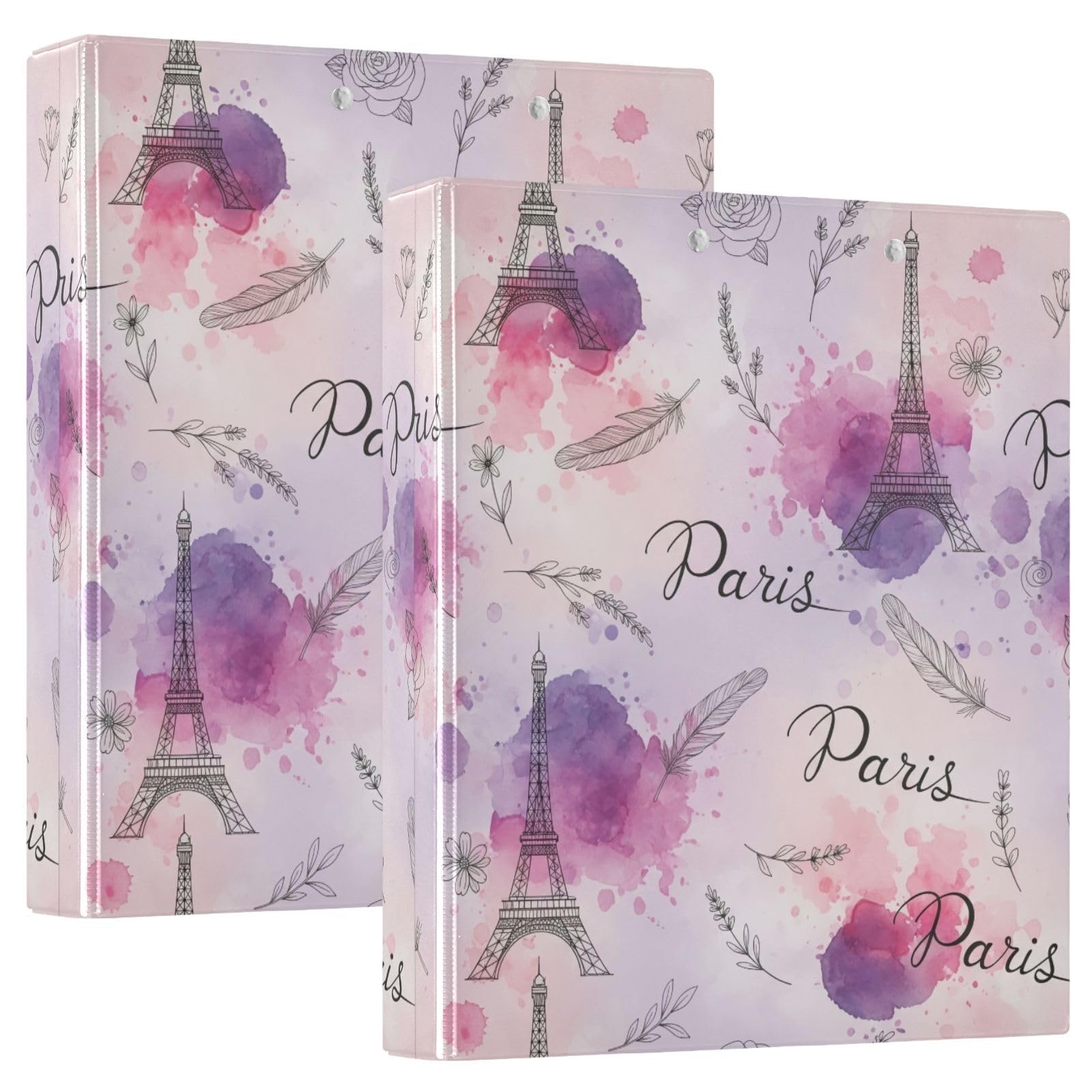 Retro Paris - Raccoglitore a tre anelli, motivo floreale pastello, confezione da 2