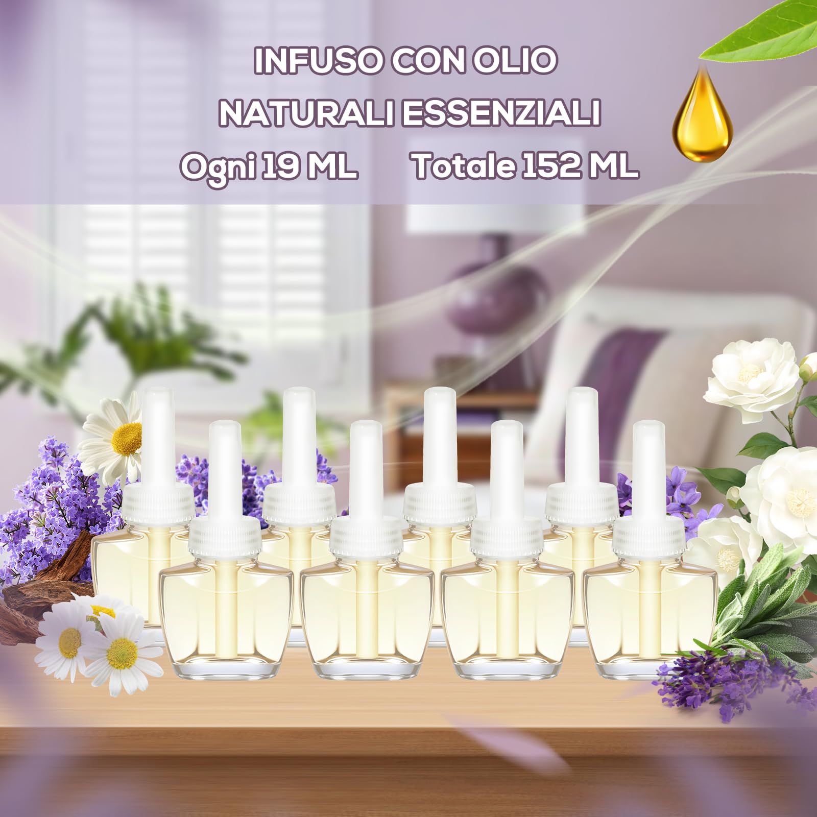 SCENTORINI Ricarica per Diffusore Elettrico 8X19ML, 4 Diversi Profumi di Lavande Serie Adatte per Air Wick e per Glade Ricariche di Diffusore di Oli Essenziali