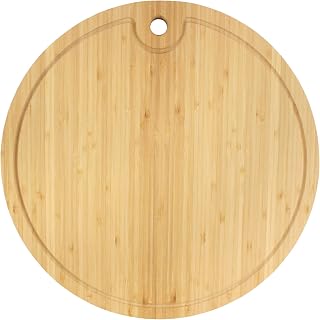 BambooMN Bamboo Round Cutting and Serving Board, Charcuterie Board - 15" diameter x 0.75" thickness - 1 Piece