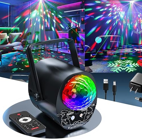 Luces de bola de discoteca, luces de fiesta de DJ, luces de discoteca activadas por sonido con control remoto, 7 colores, efectos de proyección RGB