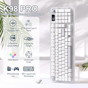 K98Pro Wireless Keyboard,Tri-Mode Silent Creamy Keyboard(White)