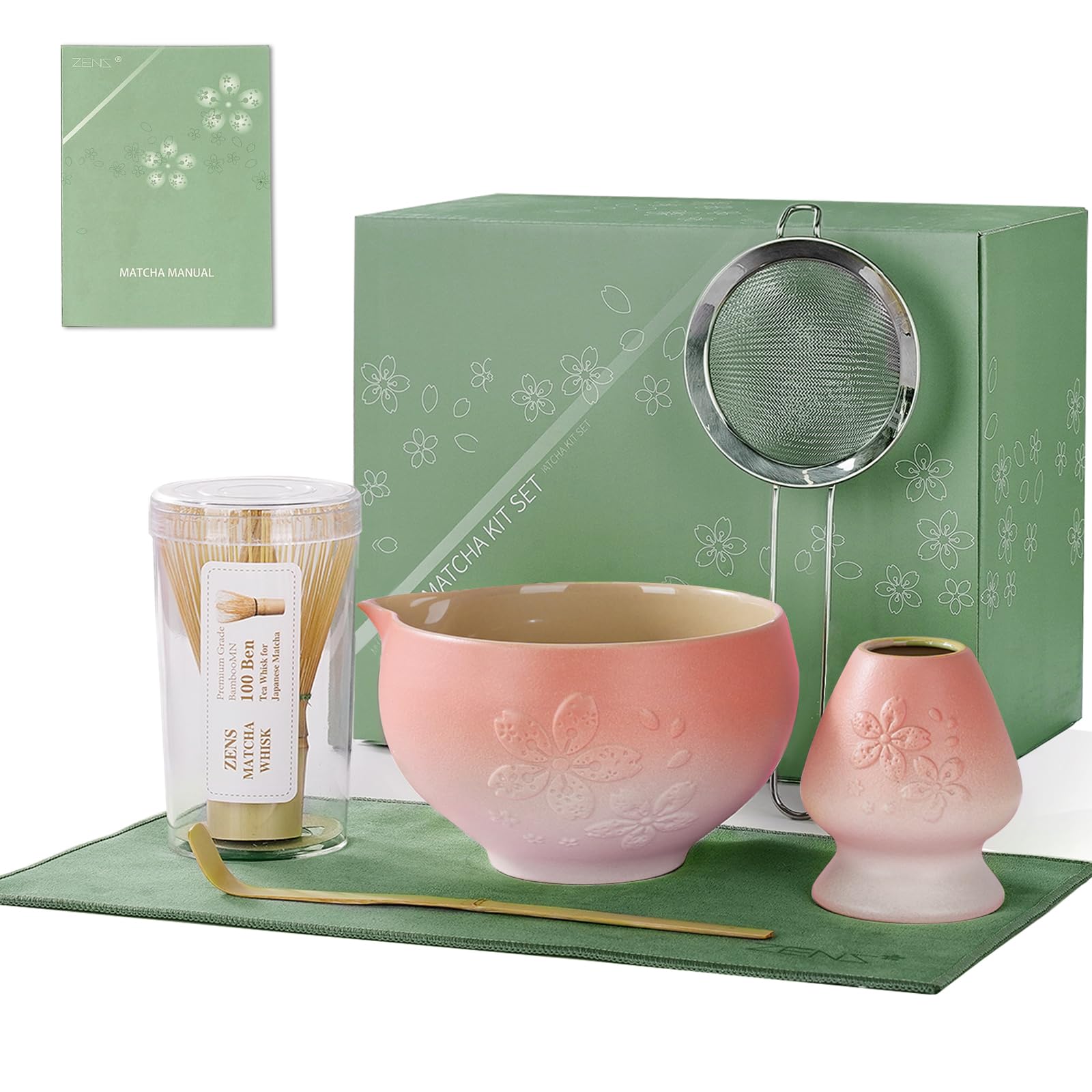 ZENS Premium Matcha Whisk Set, 6pcs Matcha Kit for Matcha Lovers, Green