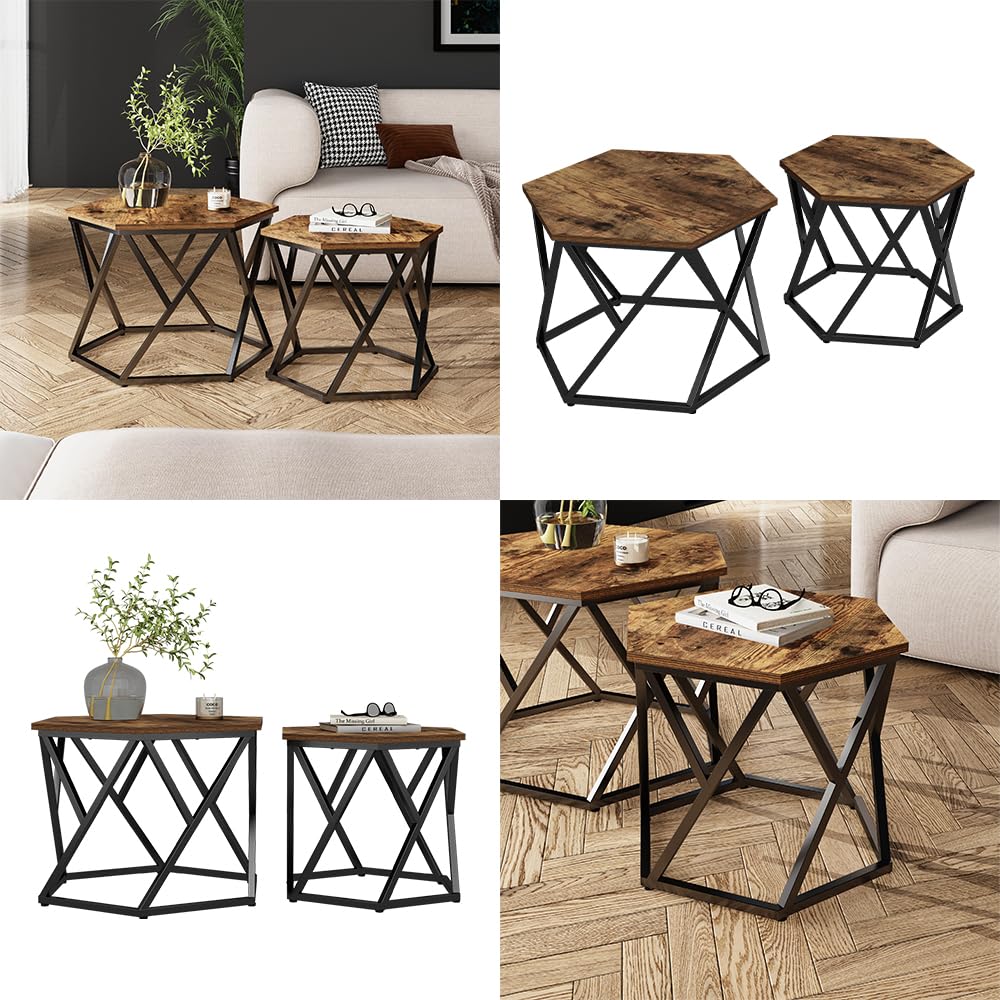 Vicco Couchtisch-Set Fyrk, Eiche rustikal, 57 x 57 cm 2er-Set, platzsparend zusammenklappbar und vielseitig kombinierbar