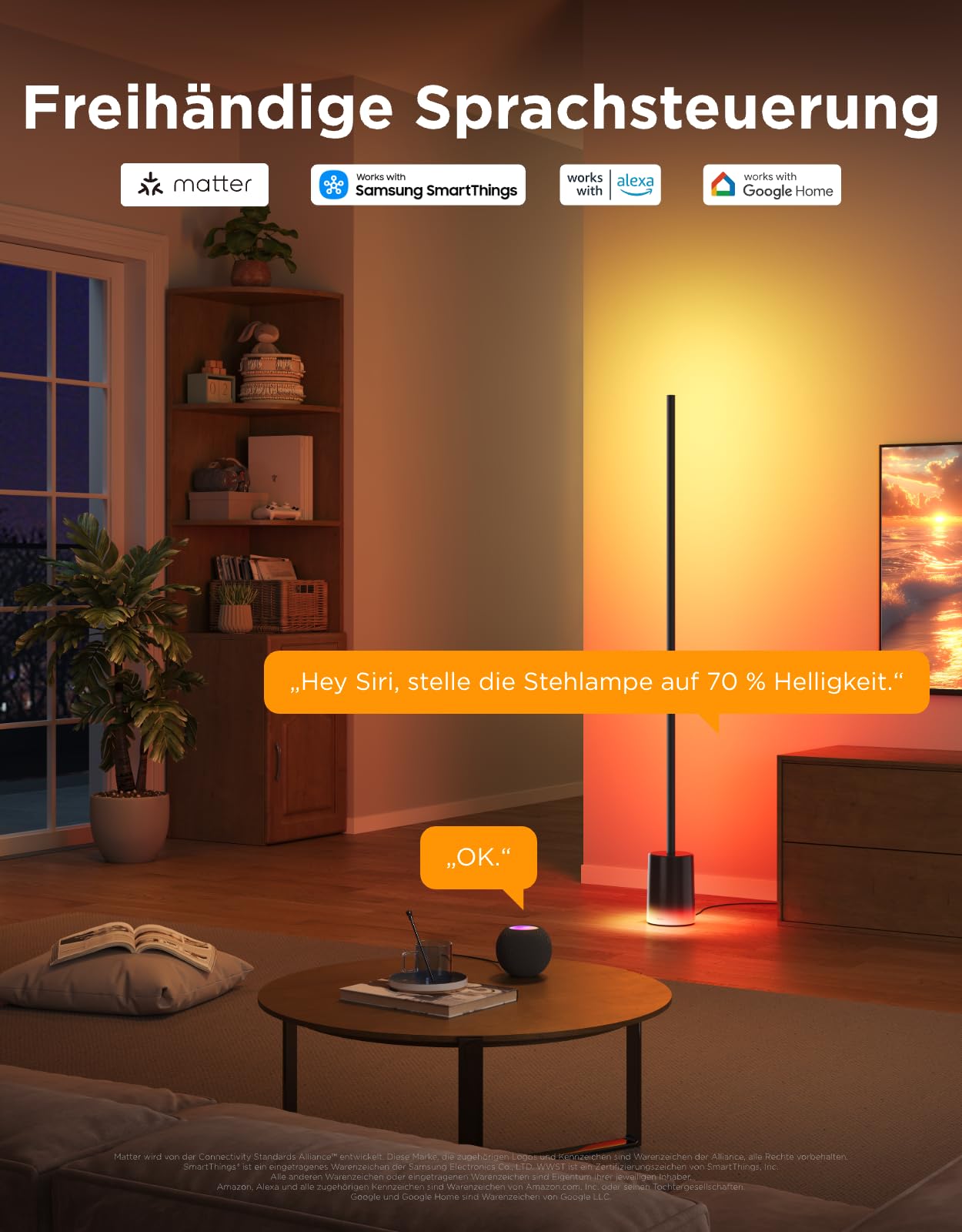 Govee LED Stehlampe Dimmbar RGBIC, 1725LM Stehlampe Wohnzimmer Arbeiten mit Matter,152cm RGBIC Moderne Schwarz,16 Millionen Farben Szenenmodi, Musikmodus für Deko Schlafzimmer Spielzimmer