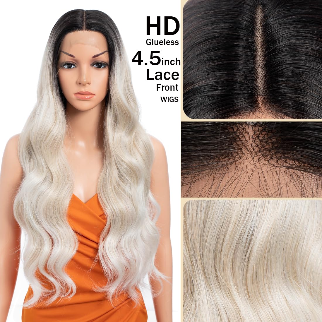 30 Inch Body Wave Long Wig 13X4.5X1 Synthetic Lace Front 180 Density Black Flax Brown Blonde Heat Resistant Fiber Hair Pre Plucked TAT4/23D/PLATINUM - Image 2