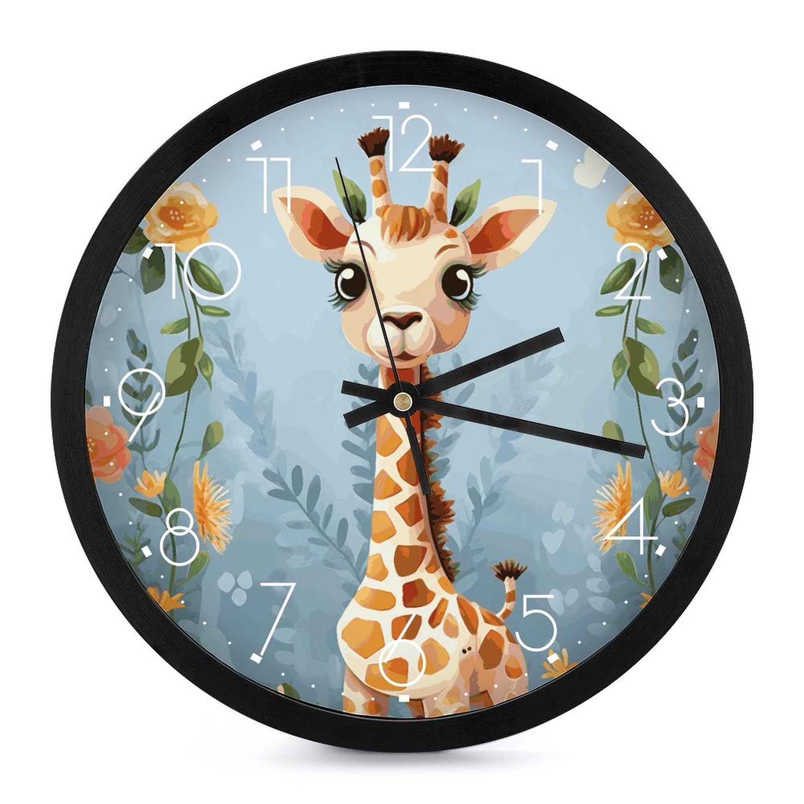 Horloge murale pour chambre d'enfant motif girafe fleurie décorative