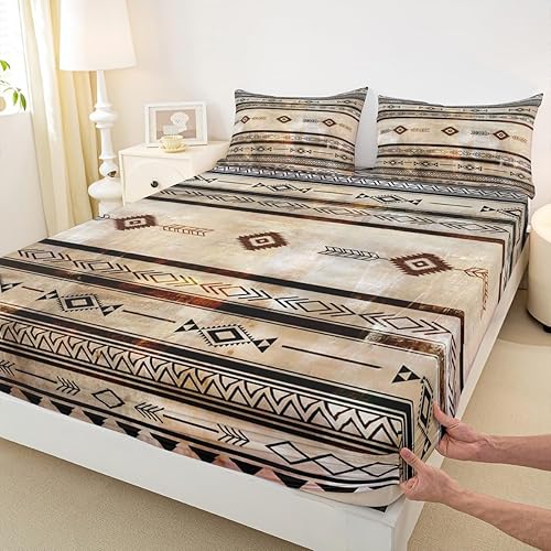 Miniatura 7 de Southwestern - Juego de sábanas geométricas tamaño Queen para niños y niños, sábanas tribales con sábana bajera de bolsillo profundo, diseño nativo