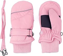 F Flammi Toddler Kids Snow Mittens with String Waterproof Ski Mittens Thinsulate Winter Gloves for Baby Girls Boys