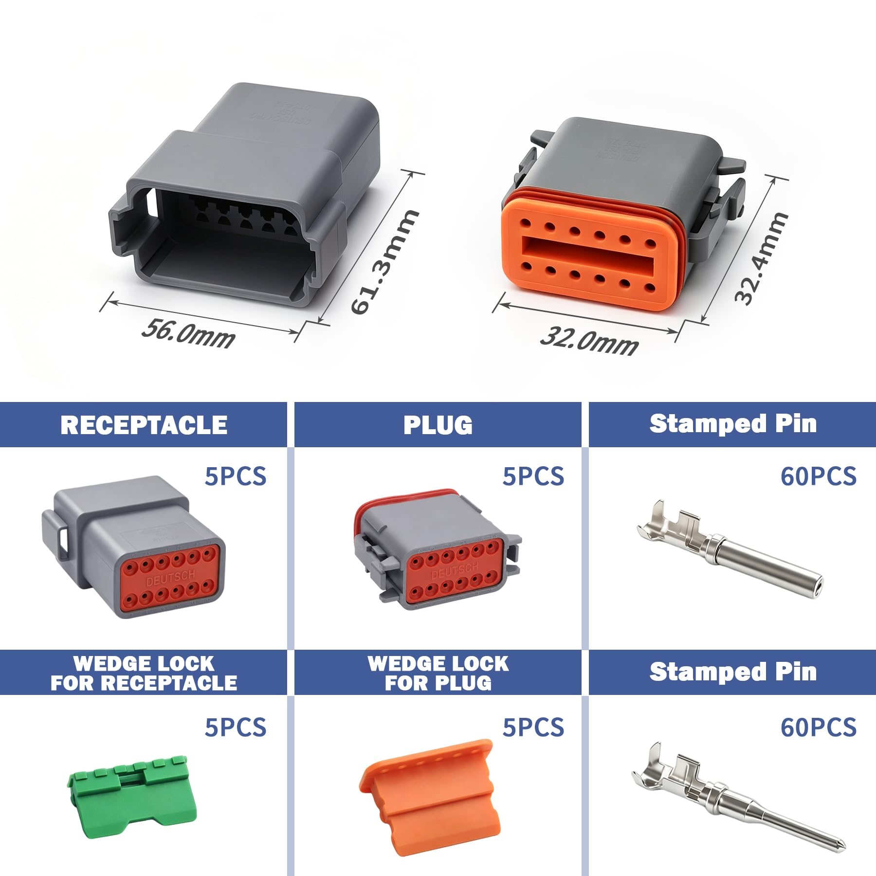 DT - Kit de conectores de 12 pines, conector automotriz DT 12P, conector de cable impermeable para camiones con contactos estampados y enchufes sellados para coches, SUV, motocicletas y