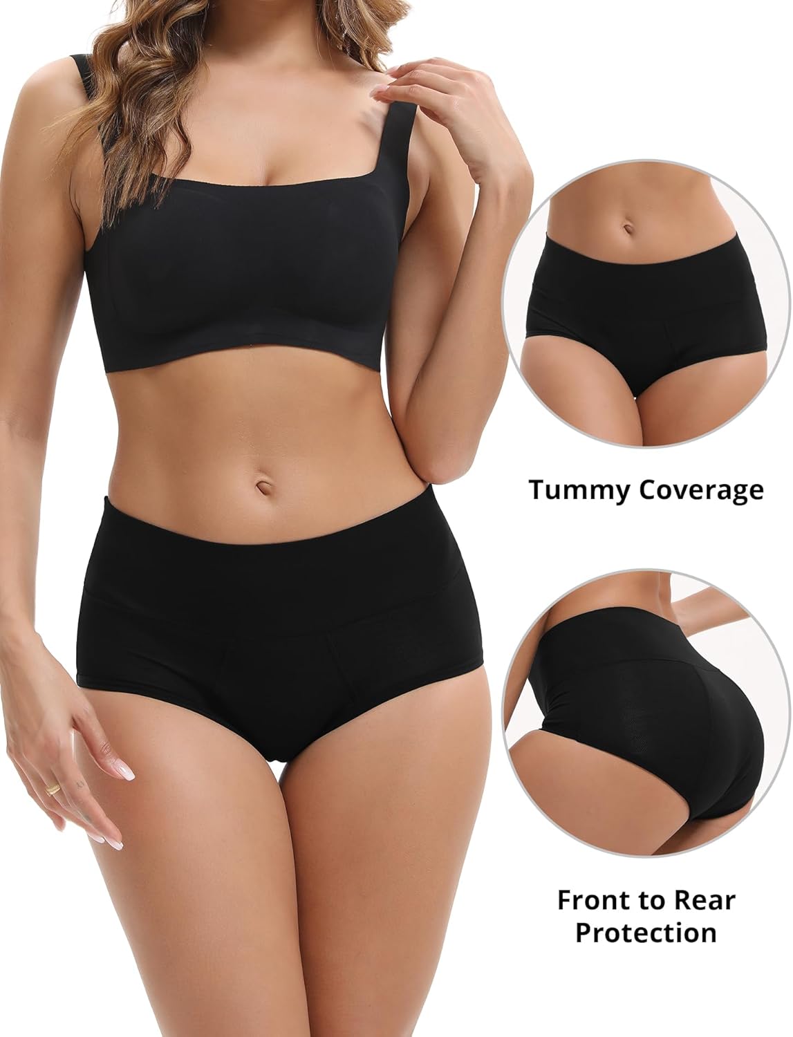 INNERSY Women's Bamboo Viscose Heavy Flow Period Underwear High Waisted Leakproof Panties 3 Pack - Image 2