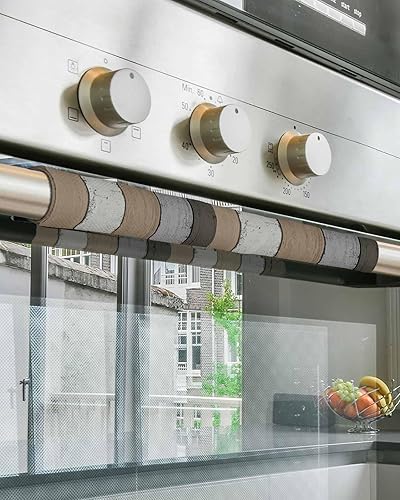 Miniatura 3 de Juego de 2 fundas para manija de puerta de refrigerador, estilo retro, rústico, natural, color gris, degradado, mantiene el aparato de cocina limpio