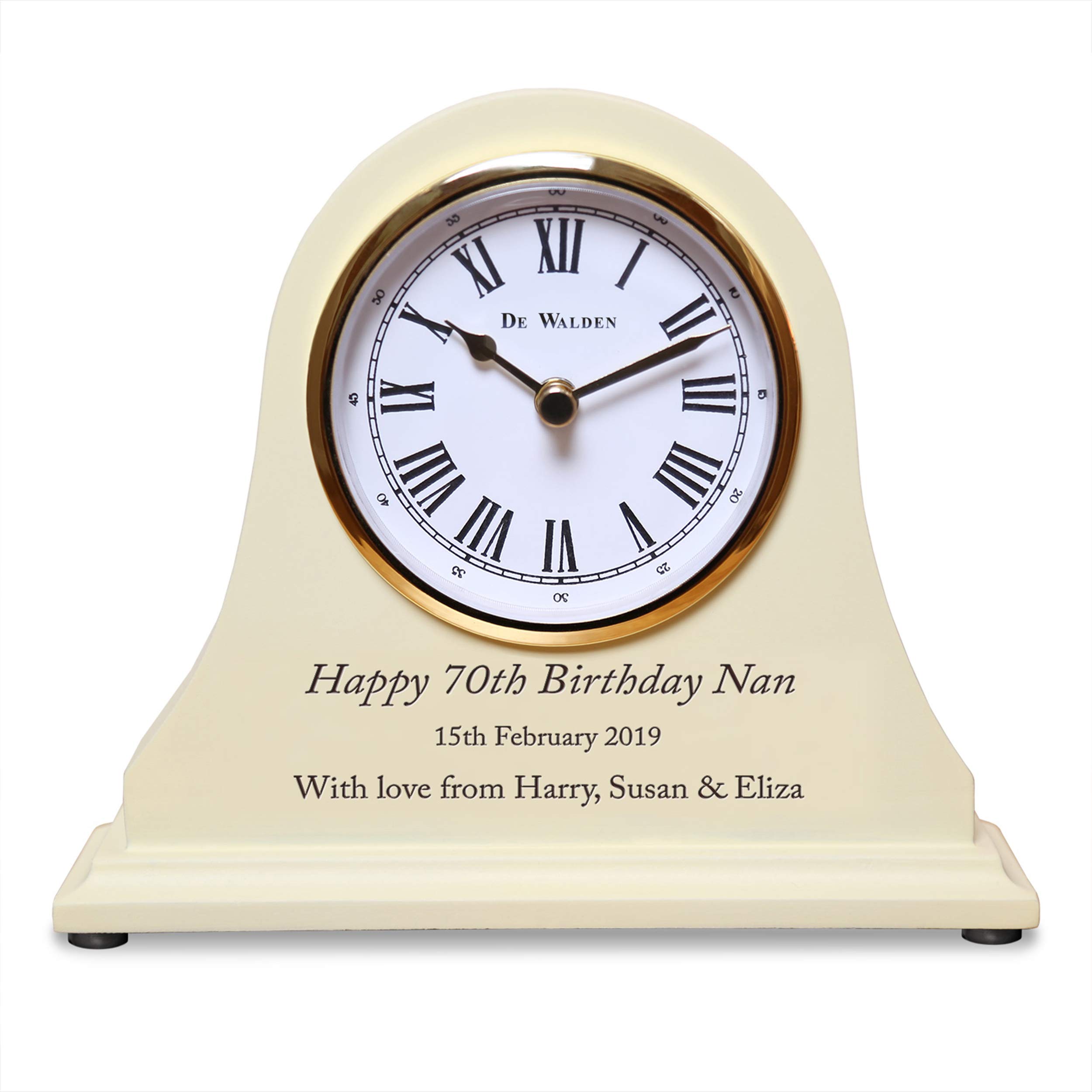 De Walden Girls Cream 'S 70Th Birthday Gift Personalised Engraved Wooden Mantel Clock 70 Years Gift For A Woman 15Cm X 18Cm