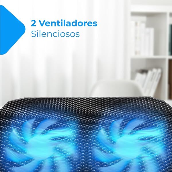 NK Base Refrigeradora Portátil - Ventilador Ordenador Portatil de 12-17" con Soporte Ajustable 5 Alturas, 2 Ventiladores Silenciosos, 2 Puertos USB, Refrigeración Rápida, Luz LED Azul - Color Negro - 4