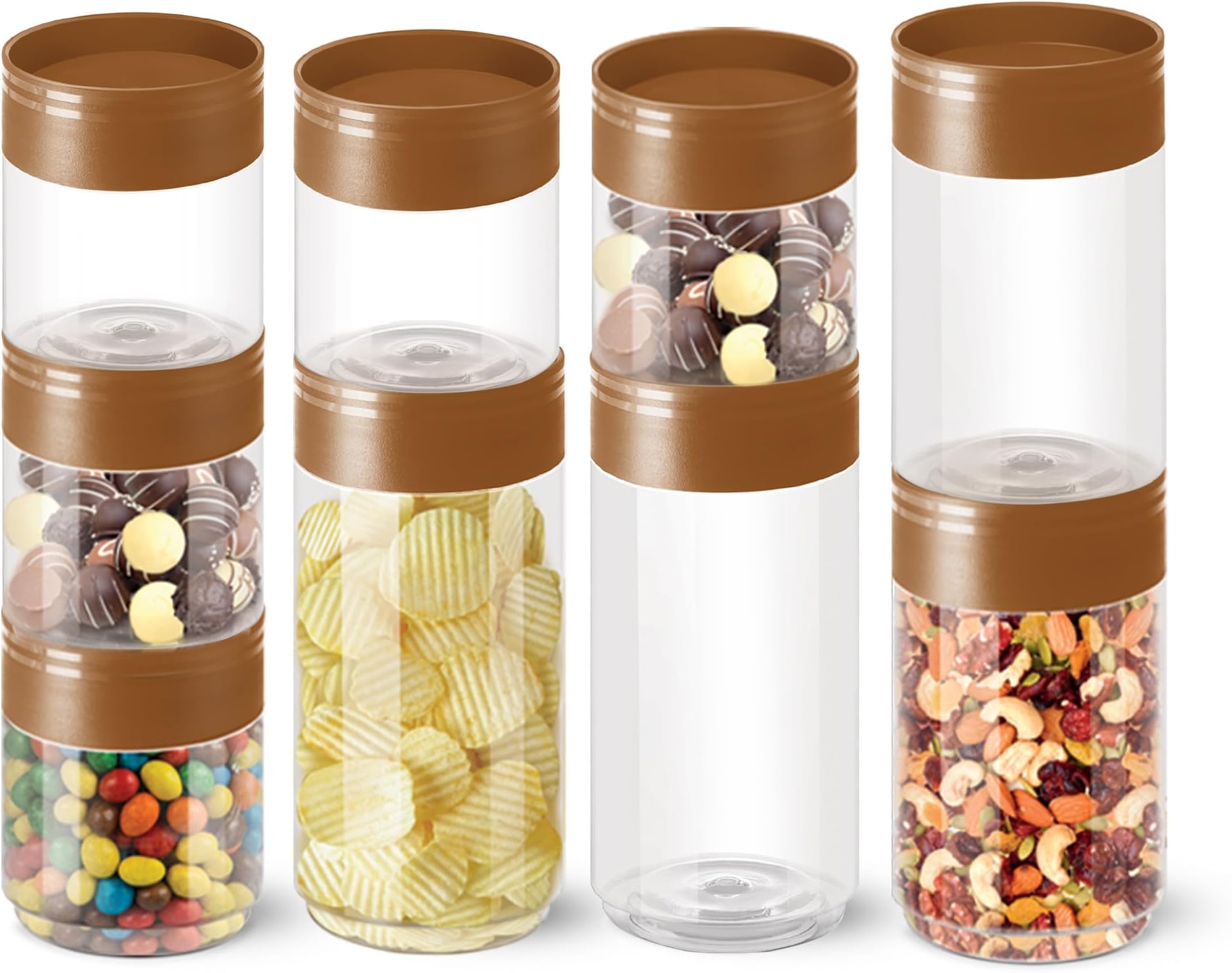MILTON Stack IT Airtight Plastic Storage Jar & Container Set Stackable BPA Free, Clear Containers for Kitchen Storage, Multipurpose Organizer Jars, Set of 9 (5 x 360ml; 2 x 680ml; 2 x 890ml) Brown