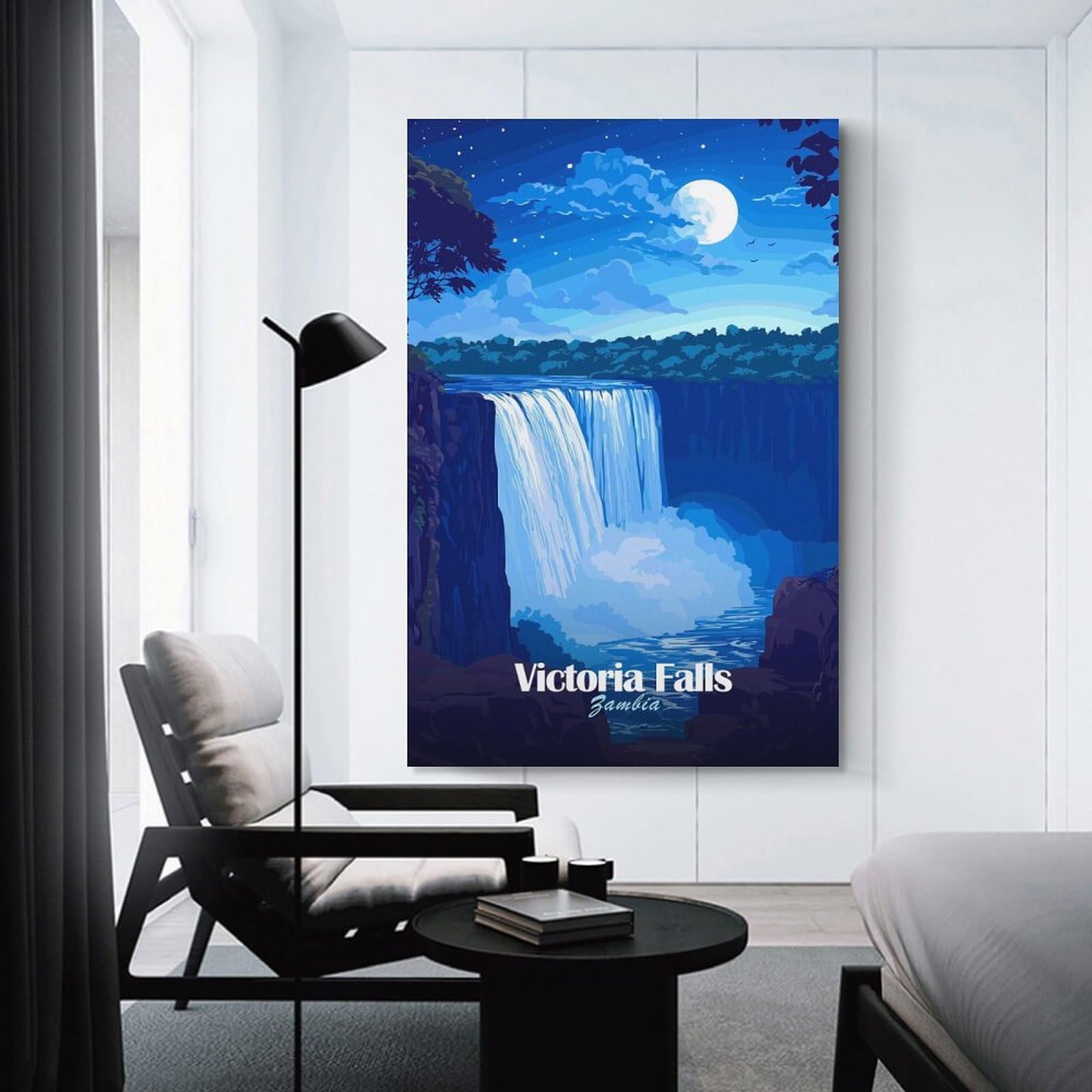 Junmoney Victoria Falls Night Canvas Wall Decor, 24x36inch(60x90cm), for Gallery Wall Decor And Room Displays, Wall Decor Suited to Curated Displays