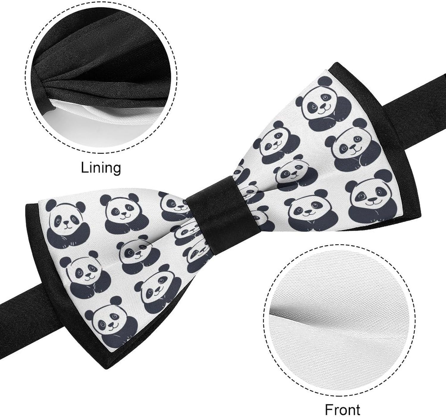 Panda Bow Ties for Men Fun Printed Pre Tied Adjustable Bowtie for Party Wedding