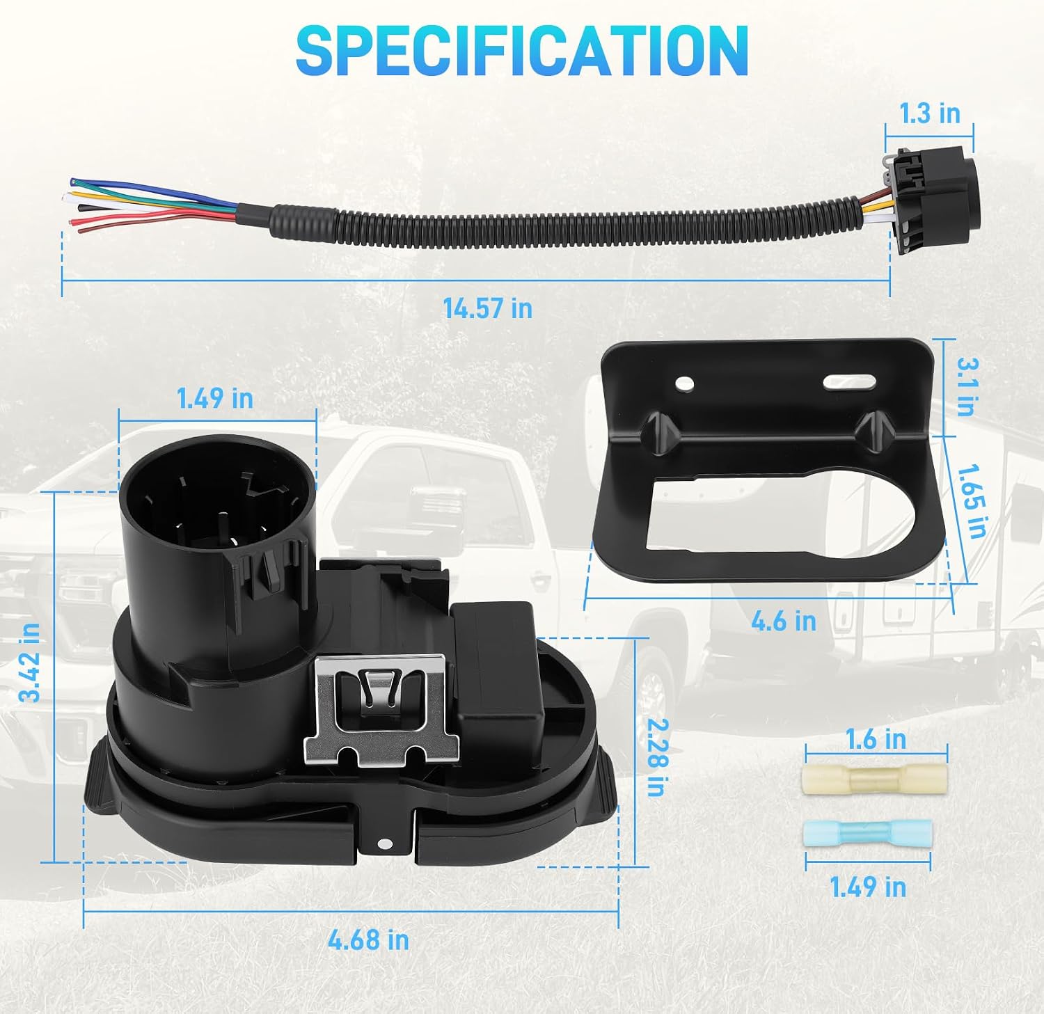 7 & 4 Pin Trailer Wiring Harness Connector Tow Hitch Receptacle Assembly with Mounting Bracket Kit, 7 Way Blade & 4 Way Flat Adapter Plug for USCAR Socket Multi-Tow Pickup Truck