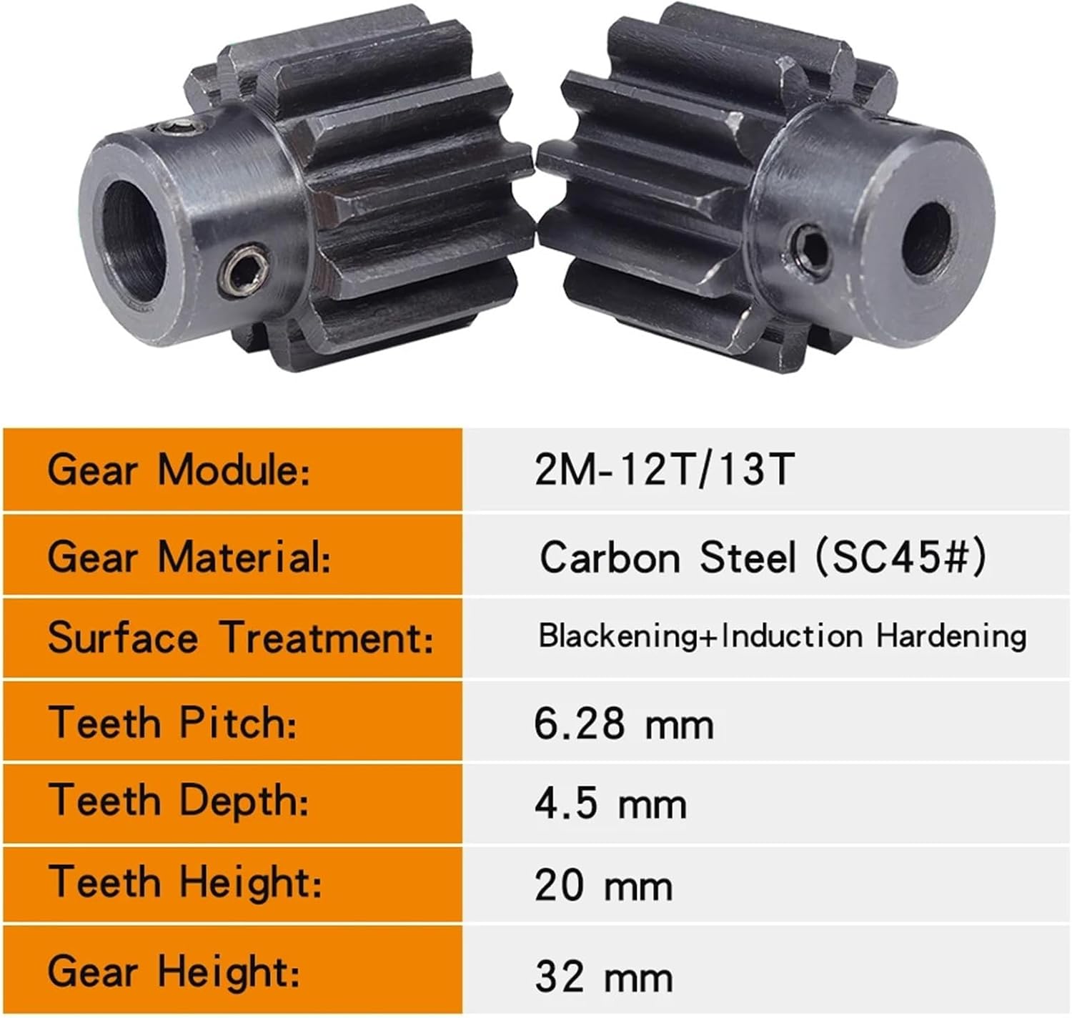 Spur Gear 2m12T/13T Bore Size 6/8/10mm SC45#Carbon Steel Teeth Height 20mm 1Pcs(2M12T - Bore 8 mm)