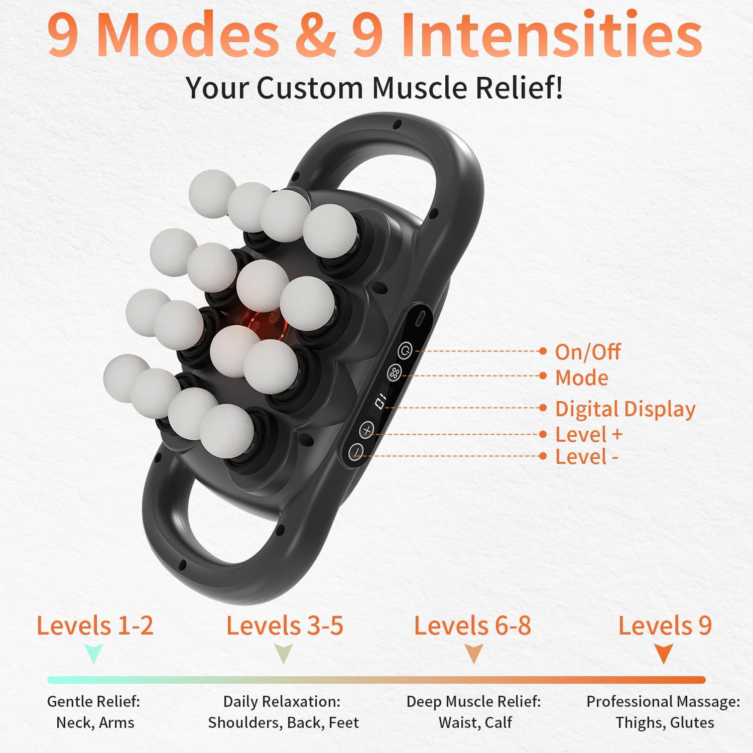 TitaniX 16-Head Massage Gun, Deep Tissue Back Massager with 99 Adjustable Intensities & 9 Modes, Electric Percussion Massager, Gun Tool for Back/Shoulders/Legs/Arms/Neck